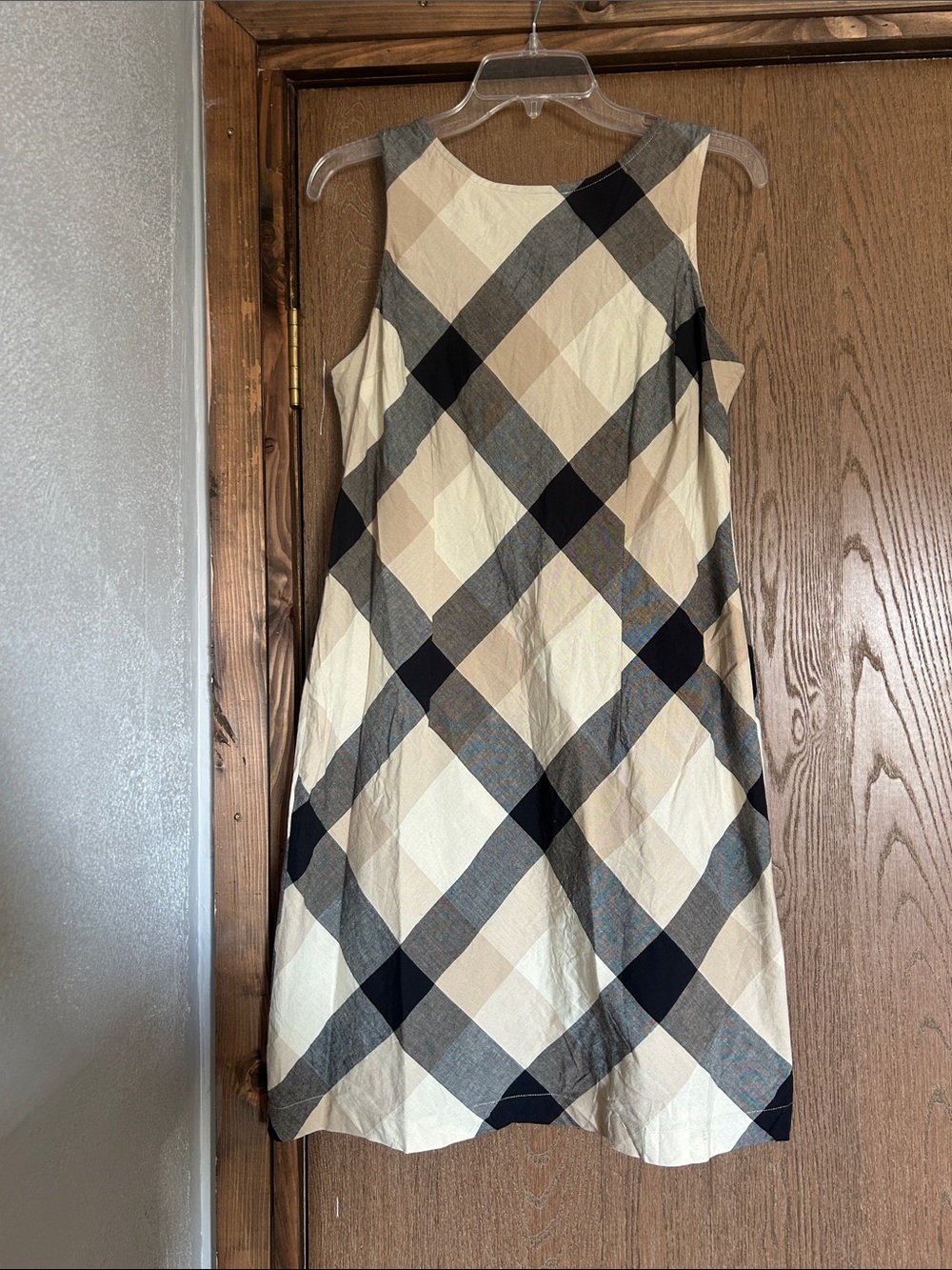 Faded Glory Beige, Cream & Black Plaid Sleeveless Mini Dress